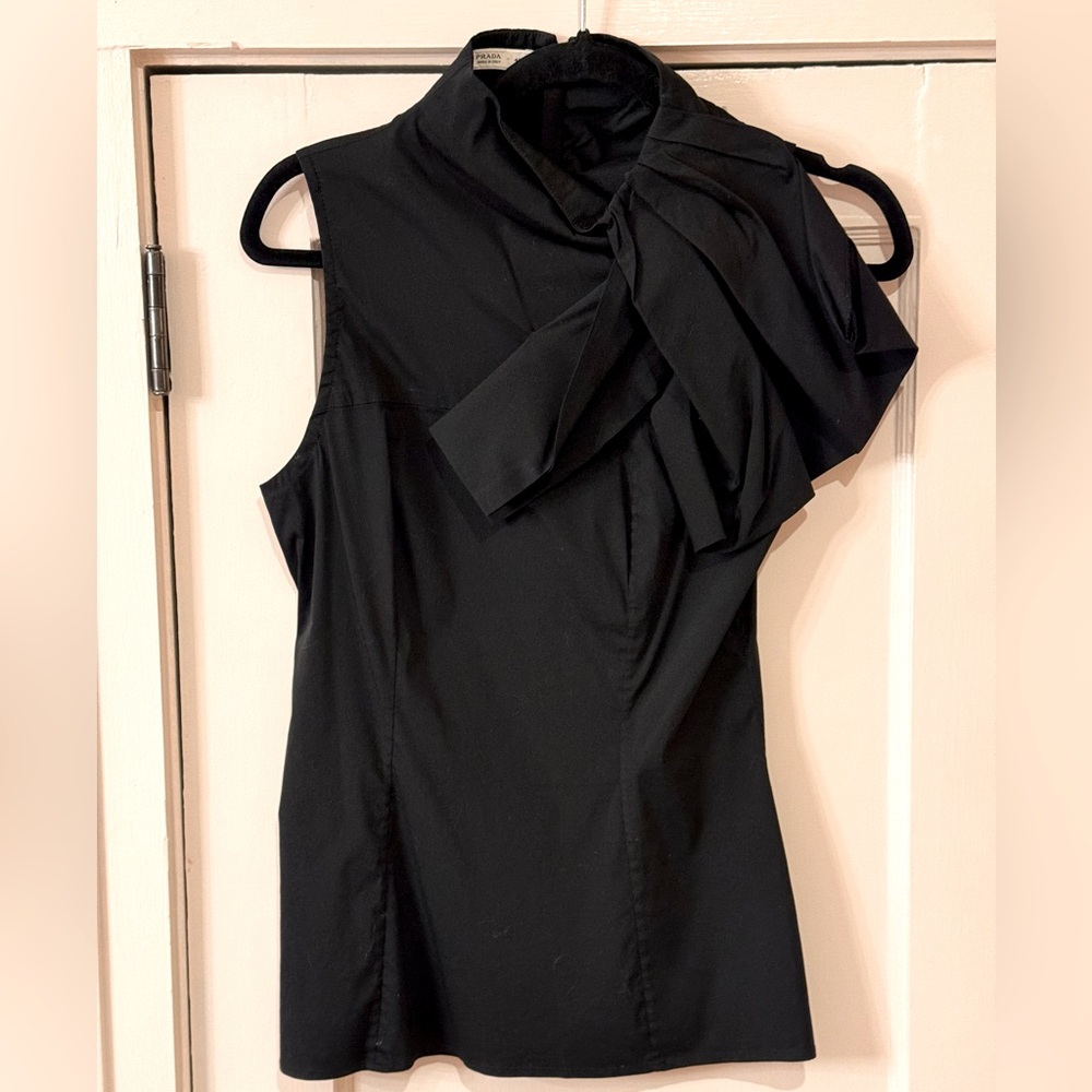 PRADA origami bow sleeveless cotton blouse